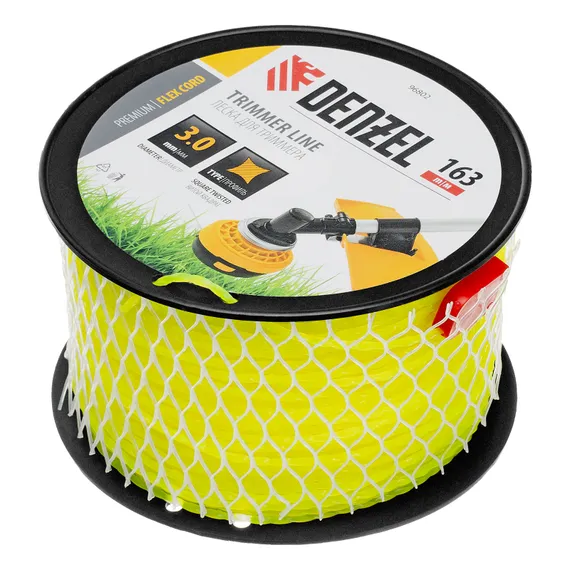 Леска для триммера витой квадрат, 3,0мм х 163м, на DIN катушке FLEX CORD Denzel