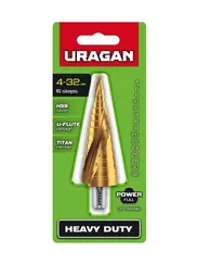 URAGAN 4-32мм, 15 ступеней, винтовая спираль, сверло ступенчатое (29658-4-32-15)