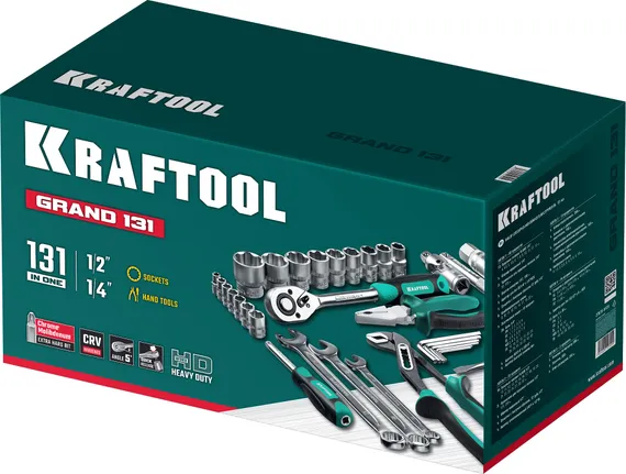 KRAFTOOL GRAND-131, 131 предм., (1/2″+1/4″), универсальный набор инструмента (27978-H131)