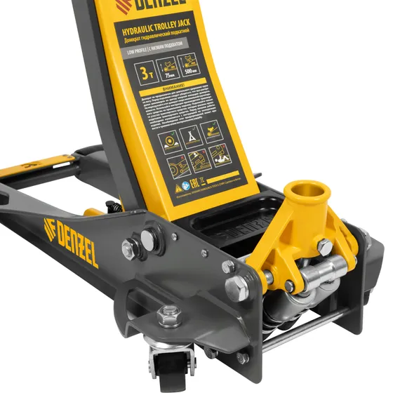 Домкрат гидравлический подкатной, 3 т, 75-500 мм, быстрый подъем, низкий подхват, проф. Denzel