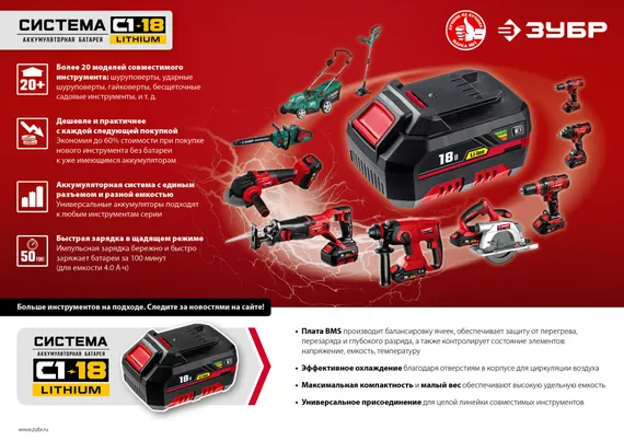 Ударная дрель-шуруповерт, ЗУБР С1-18, 18 В, 40 Н·м, 2 АКБ (2 А·ч), кейс (ДШУ-185-22)