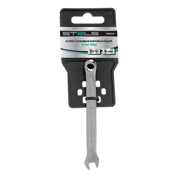 Ключ комбинированный, 6 мм, CrV, антислип Stels