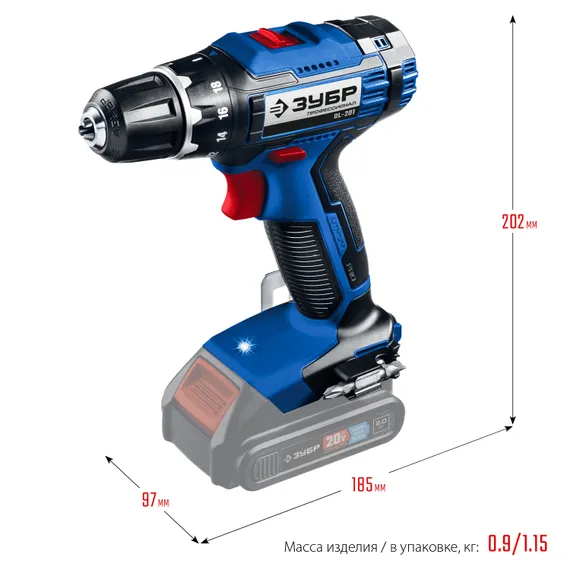 Дрель-шуруповерт, ЗУБР Т7, 20 В, 50 Н·м, без АКБ, Профессионал (DL-201)