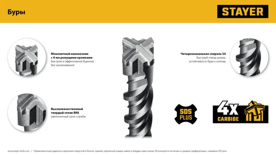 STAYER HERCULES-4Х 10x800 мм, SDS-plus бур (29290-800-10)