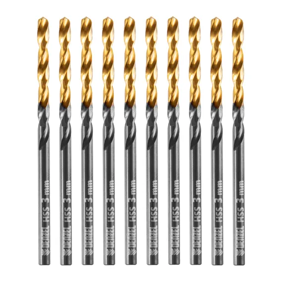 Сверло по металлу, 3 мм, HSS-Tin, Golden Tip, 10 шт. Denzel