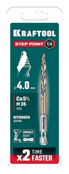 KRAFTOOL STEP POINT, d 4.0 х 83 мм, сверло по металлу для винтовёртов и шуруповертов IMPACT READY (29653-4)
