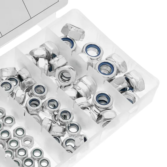 Набор гаек М4, М5, М6, М8, М10, М12, самоконтрящиеся, с Нейлоновой вставкой, 146 предметов Сибртех