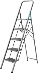 СИБИН 5 ступеней, 118 см, c широкими обрезиненными ступенями, стальная стремянка (38807-05)
