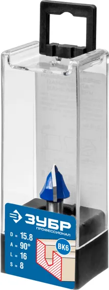 ЗУБР 15.8 x 16 мм, угол 90° мм, фреза пазовая галтельная V-образная, Профессионал (28752-15.8)