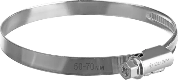 ЗУБР Х-9Н, 50 - 70 мм, накатная лента 9 мм, цинк, 50 шт, червячный хомут (37807-70)