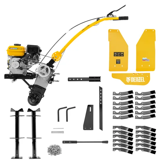 Мотоблок DPT-170SB, 7 л.с., ремен.сцеп, фрез 3х4, ШОМ, без колес, передачи 2В/1Н Denzel