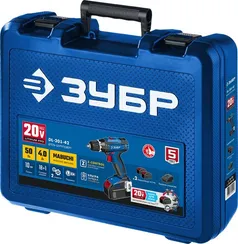 Дрель-шуруповерт, ЗУБР Т7, 20 В, 50 Н·м, 2 АКБ (4 А·ч), кейс, Профессионал (DL-201-42)
