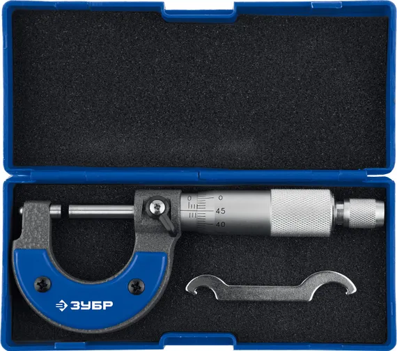 ЗУБР 0 - 25 мм, гладкий механический микрометр, Профессионал (34480-25)