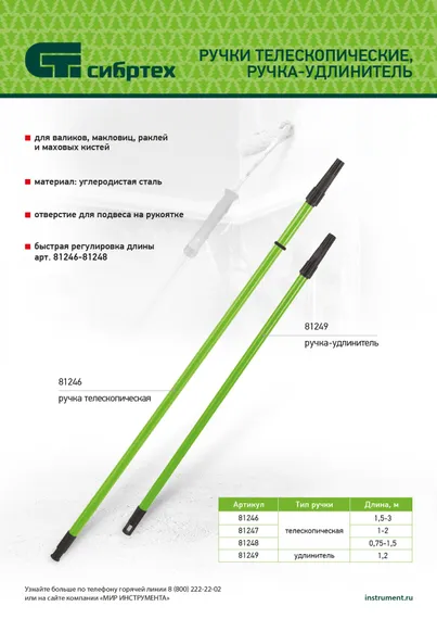 Ручка телескопическая металлическая, 0,75-1,5 м Сибртех