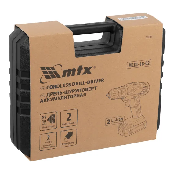 Дрель-шуруповерт аккумуляторная MCDL-18-02, Li-Ion, 18 В, 2 акк. MTX