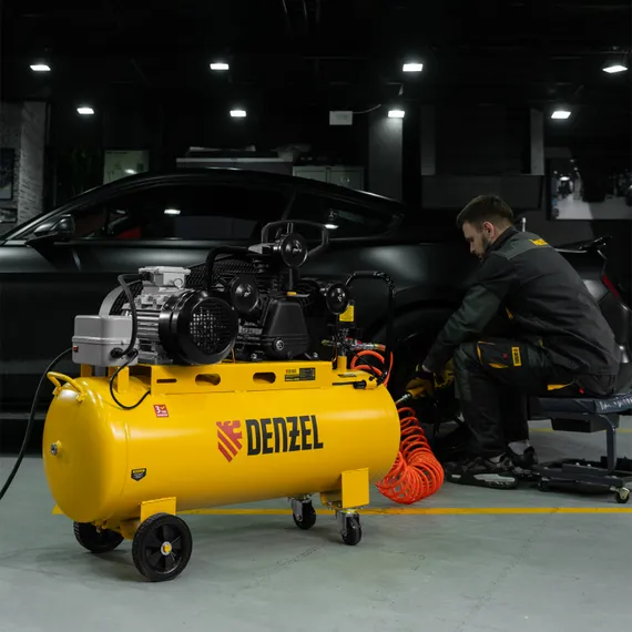 Компрессор воздушный BCW3000-T/100, ременный привод, 3.0 кВт, 100 литров, 520 л/мин Denzel