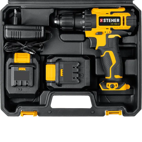 Дрель-шуруповерт, STEHER 16 В, 35 Н·м, 2 АКБ (2 А·ч), кейс (CD-160-2)