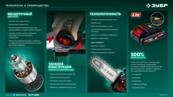 Пила цепная аккумуляторная мини ЗУБР 20 В, 100 мм шина, 1 АКБ LMS (2 Ач) (ПЦА-2010-21)