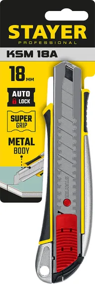 STAYER KSM-18A, 18 мм, металлический нож с автостопом, Professional (09143)
