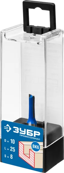 ЗУБР 10 x 25 мм, хвостовик 8 мм, фреза пазовая прямая, Профессионал (28753-10-25)