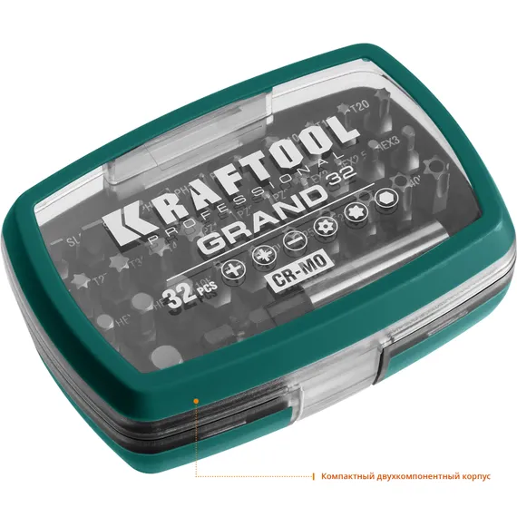 KRAFTOOL Grand-32, с магнитным адаптером 32 шт, набор бит (26083-H32)
