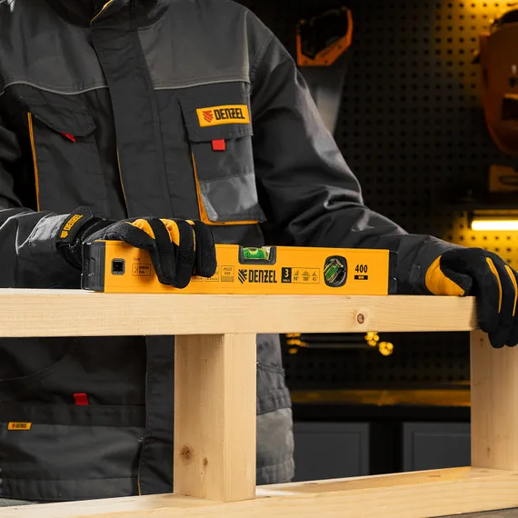 Уровень алюминиевый, магнит., фрезерованный, 3 глазка (1 зеркал.) 0,5 мм/м, 400 мм Denzel