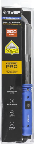 ЗУБР Ceramic PRO, 200 Вт, клин, высокомощный электропаяльник с пластиковой рукояткой, Профессионал (55301-200)