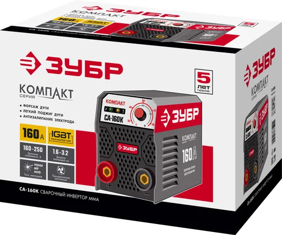 ЗУБР ММА, 160 А, КОМПАКТ, сварочный аппарат инверторный, макс. электрод Ø 3.2 мм (СА-160К)