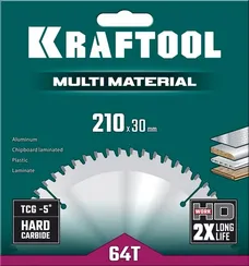 KRAFTOOL Multi Material, 210 х 30 мм, 64Т, пильный диск по алюминию (36953-210-30)