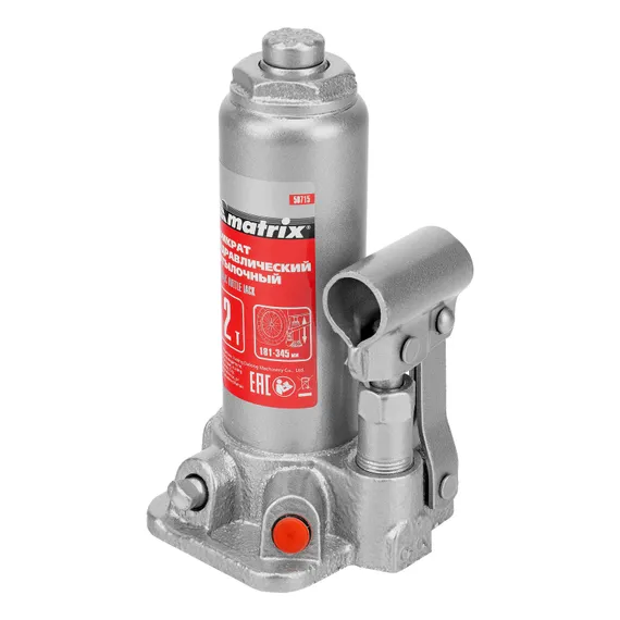Домкрат гидравлический бутылочный, 2 т, высота подъема 181-345 мм Matrix