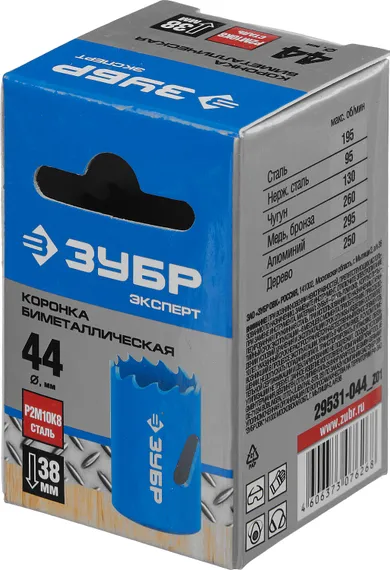 ЗУБР 44 мм, сталь Р6М5, биметаллическая коронка (29531-044)