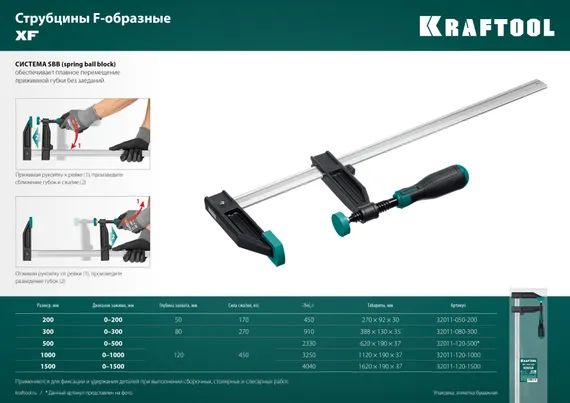 KRAFTOOL MF-1000/120, 120 х 1000 мм, струбцина F (32011-120-1000)