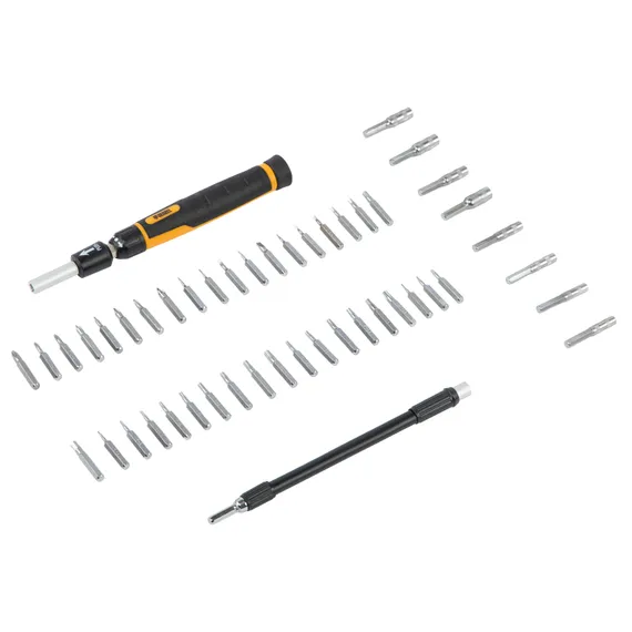 Отвертка с набором бит и торцевых головок для точных работ, гибкий привод, 48 шт, CrMo Denzel