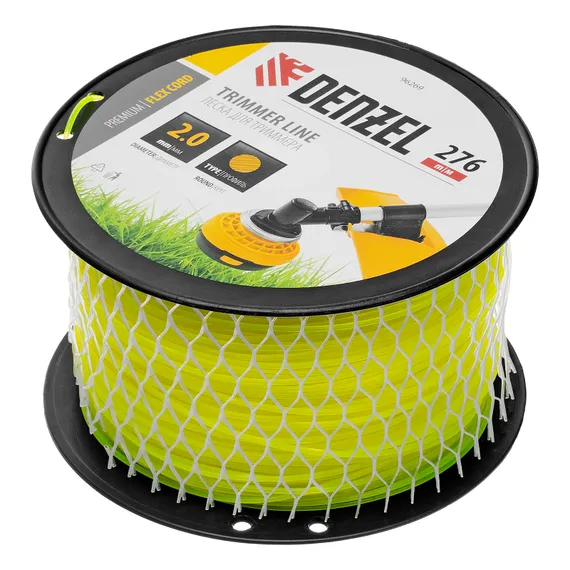 Леска для триммера круглая, 2,0мм х 276м, на DIN катушке FLEX CORD,  Denzel