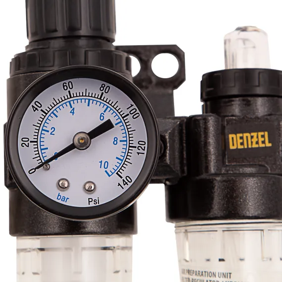 Блок подготовки воздуха регулятор-фильтр-лубрикатор FLR1500, 10 бар, 1500 л/мин, 1/4" Denzel