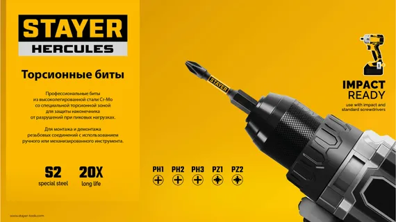 STAYER HERCULES, PZ2, 100 мм, 2 шт, торсионные биты (26233-2-100-2)