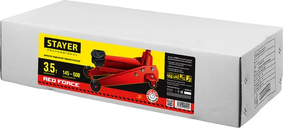 STAYER F-35 RED FORCE, 3.5 т, 145 - 500 мм, подкатной домкрат с быстрым и высоким подъемом для СТО, Professional (43155-3.5)