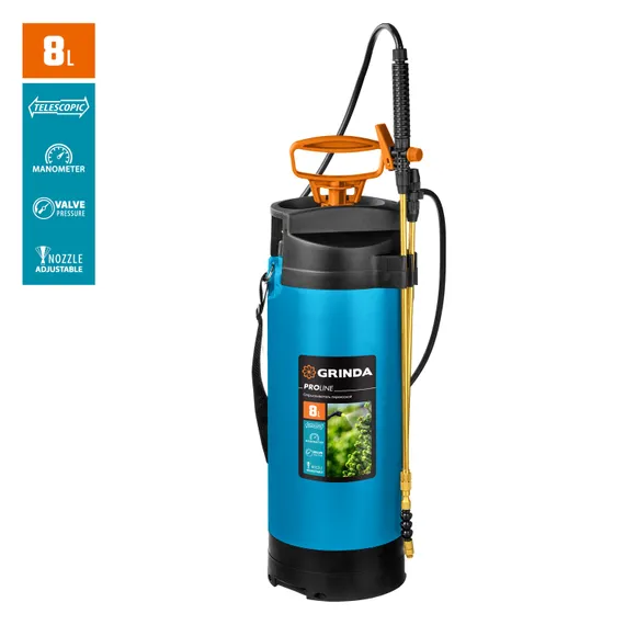 GRINDA PT-8, 8 л, с широкой горловиной, с упорами для ног, переносной опрыскиватель, PROLine (8-425158)
