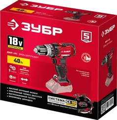 Дрель-шуруповерт, ЗУБР С1-18, 18 В, 40 Н·м, без АКБ,  (ДШЛ-185)