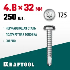KRAFTOOL DS-P, 32 х 4.8 мм, А2, сверло, полукруглая головка, ТХ25, 250 шт, саморез нержавеющий (300931-48-032)
