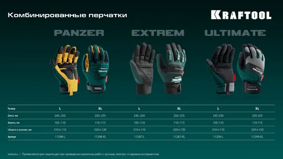 KRAFTOOL Extrem, XL (10), профессиональные комбинированные перчатки, антивибрационные, противоударные (11287-XL)