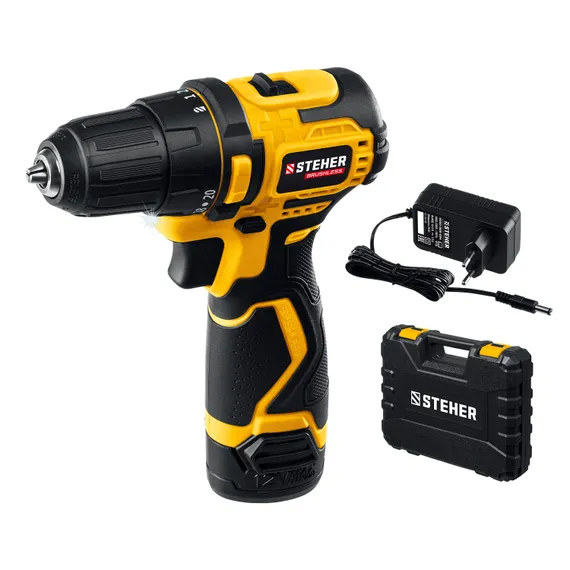 Бесщеточная дрель-шуруповерт, STEHER 12 В, 35 Н·м, 1 АКБ (2 А·ч), кейс (CDB-120-1)