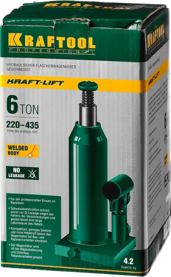 KRAFTOOL KRAFT-LIFT, 6 т, 216 - 413 мм, бутылочный гидравлический домкрат (43462-6)