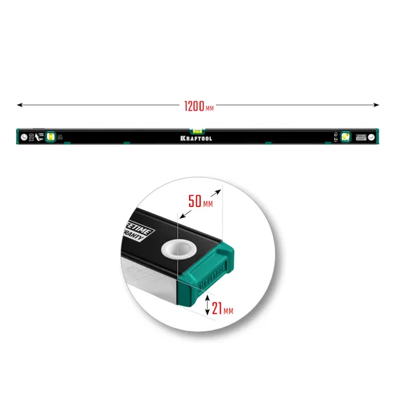 KRAFTOOL 1200 мм, усиленный профиль, с зеркальным глазком, магнитный уровень (34785-120)