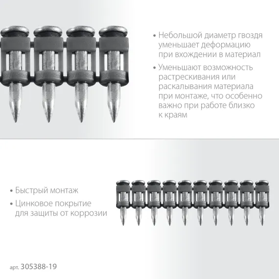 ЗУБР CN 19 х 2.7 мм, гвозди по бетону оцинкованные, 1000 шт (305388-19)