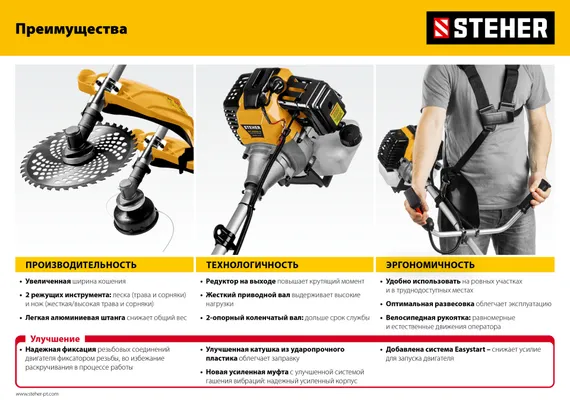 STEHER 1.3 кВт, бензиновый триммер (BT-1300)