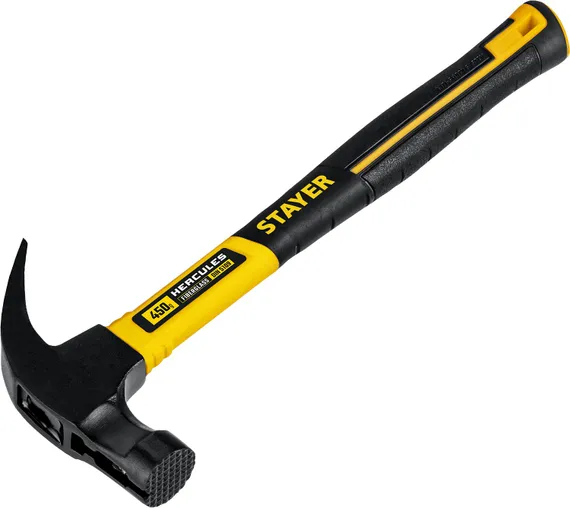 STAYER Hercules-M, 450 г, молоток-гвоздодёр столярный с фиберглассовой рукояткой, Professional (2027-450)
