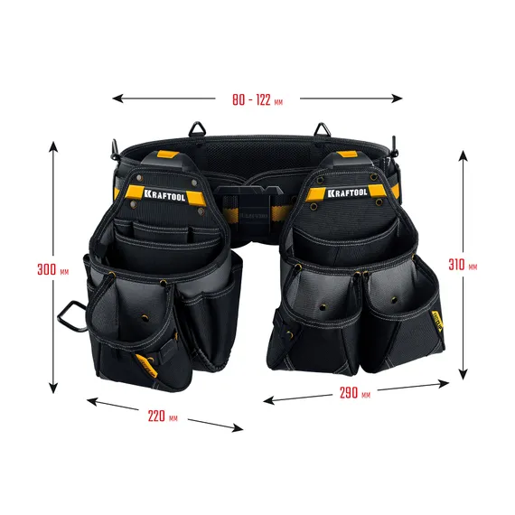 KRAFTOOL KBS-3L пояс монтажника, в комплекте: пояс монтажника и 2 большие сумки (38761)