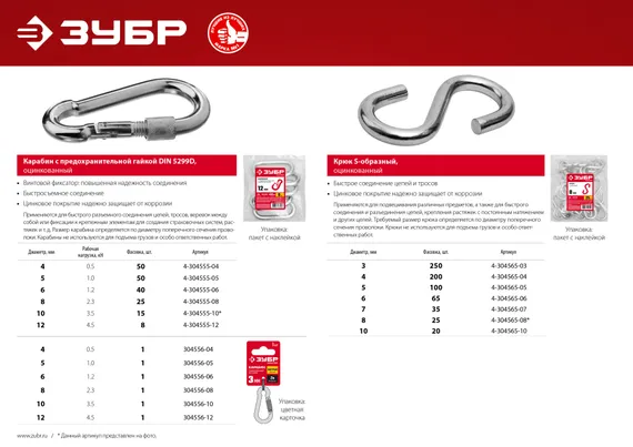 ЗУБР DIN 5299D, 8 мм, 1 шт, карабин с предохранительной гайкой (304556-08)
