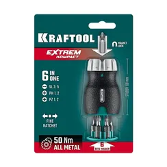 KRAFTOOL EXTREM Kompakt набор: реверсивная отвертка с битами 6 шт (25877)